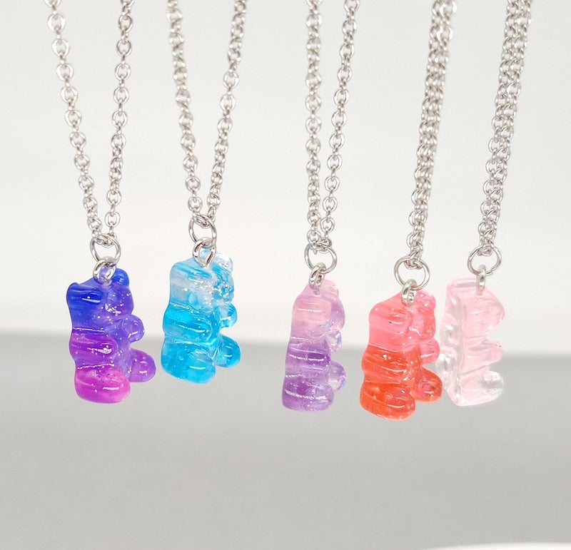 RUIZHEN Mix Multi-color Resin Gummy Bear Pendant Necklace Stainless Steel Chain(blue) - Image 4